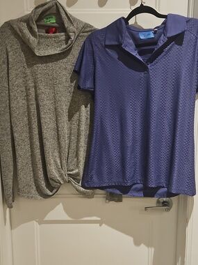 Set of 2 Tops | Mellie Bianco Grey Cowl Neck & JDX Purple Polo | EUC